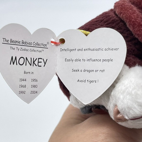 TY Beanie Baby THE MONKEY Chinese Zodiac Stuffed Plush Animal Toy With Hang Tag - Picture 6 of 8